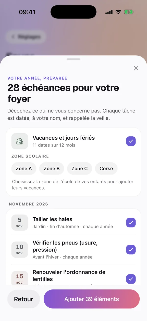 Le profil du foyer : à partir de cinq questions, Offload a daté les échéances de l’année.